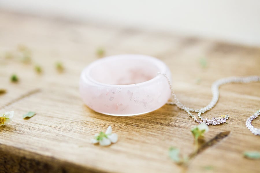 Resin Ring Necklace Pink with Silver Flakes Gift for Her Bridal Jewellery Resin 