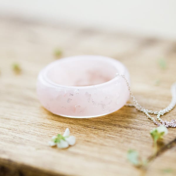 Resin Ring Necklace Pink with Silver Flakes Gift for Her Bridal Jewellery Resin 