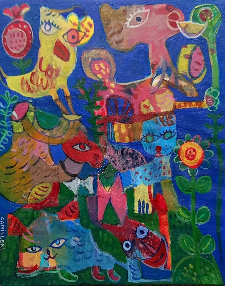 Original intuitive acrylic painting on canvas board