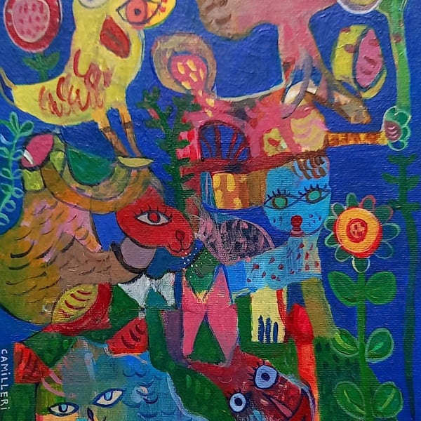 Original intuitive acrylic painting on canvas board