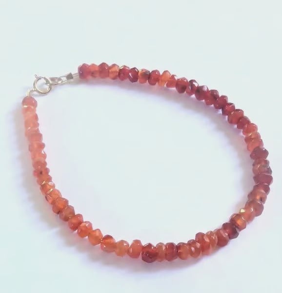 Carnelian Beaded Bracelet, gold filled clasp