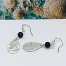 Lapis lazuli Drop earrings sterling silver sea ripples textured