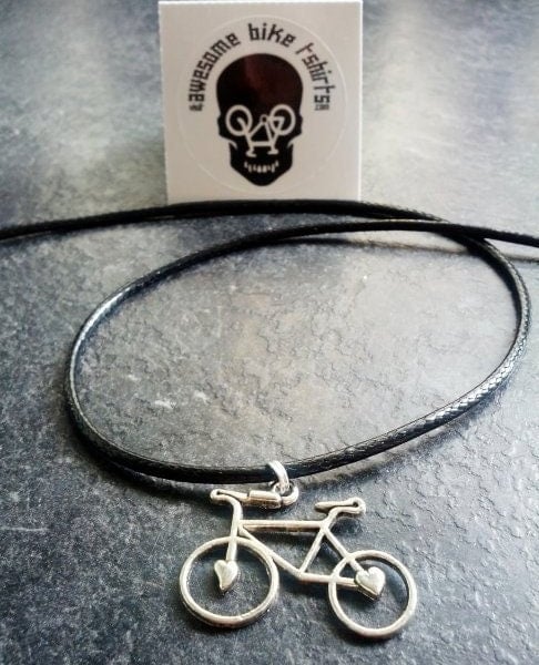 Love to Cycle Black Bike Necklace with Love To Cycle Mountain Bike Design charm.