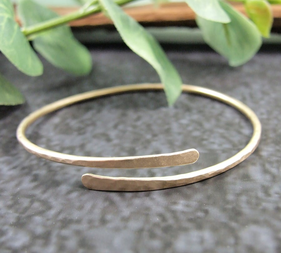 14ct Gold Filled Bangle, Hammered Matte Finish with Open Overlap Design