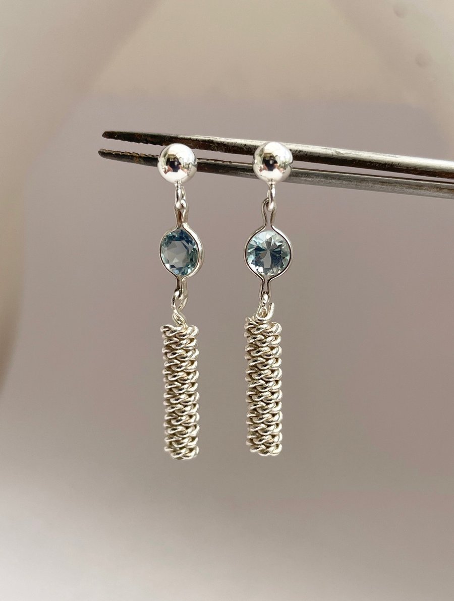 Aquamarine & Sterling Silver Drop Earrings 