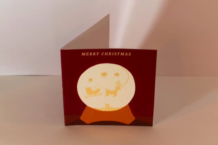 4 Handmade 'The christmas lamp' small christmas cards, Red,