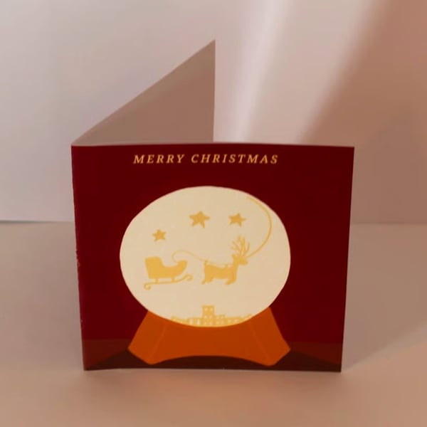 4 Handmade 'The christmas lamp' small christmas cards, Red,