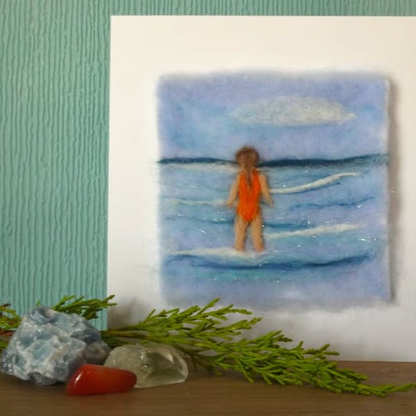 Handmade needle felted Sea Swimming greetings card