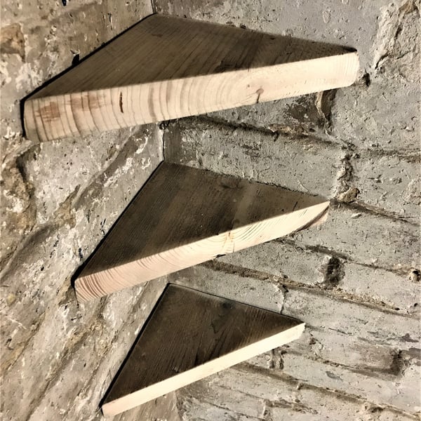 Corner Shelf Made From Reclaimed Scaffold Boards - Plant Shelf - Mini Shelf - Co