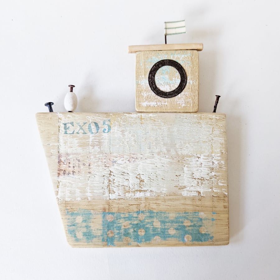 Rustic Painted Wooden Boat Hanging Devon