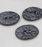 3 Medium Oval Metallic Leaf Pattern Handmade Ceramic Buttons - Image 3