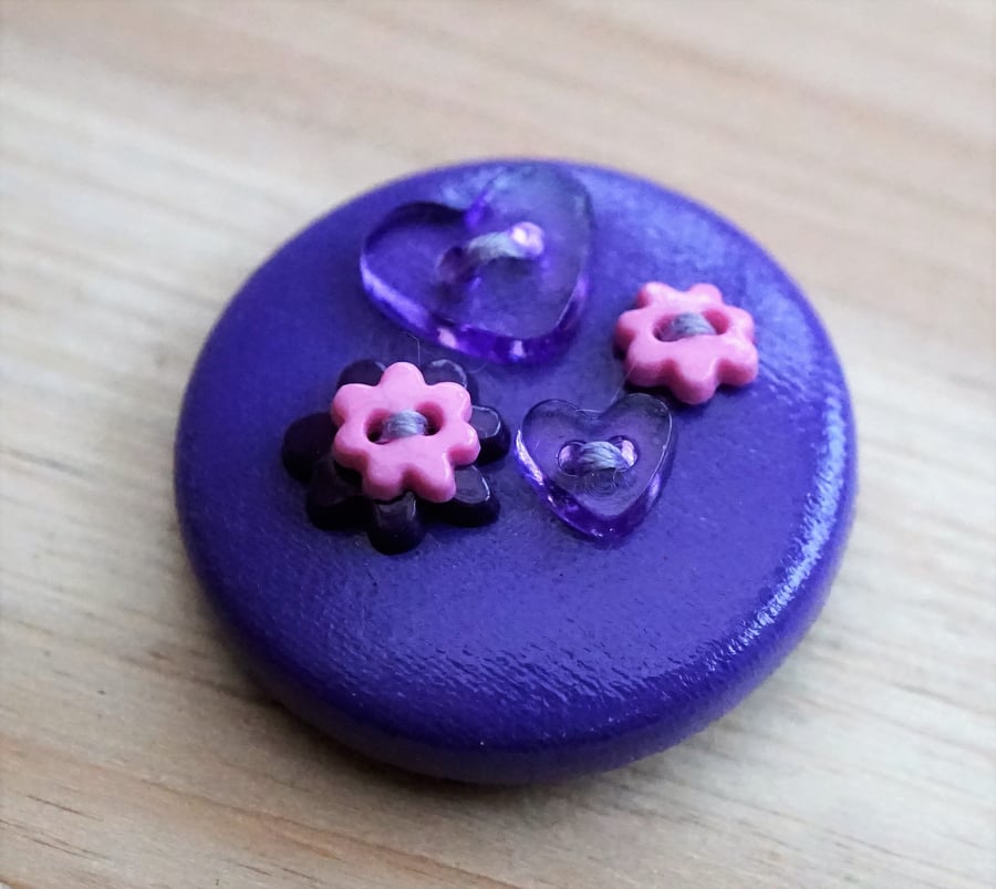 Purple Hearts & Flowers Button PVC Badge