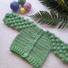 Crochet Bobble Cardigan Size 0-3 months Jade Green 