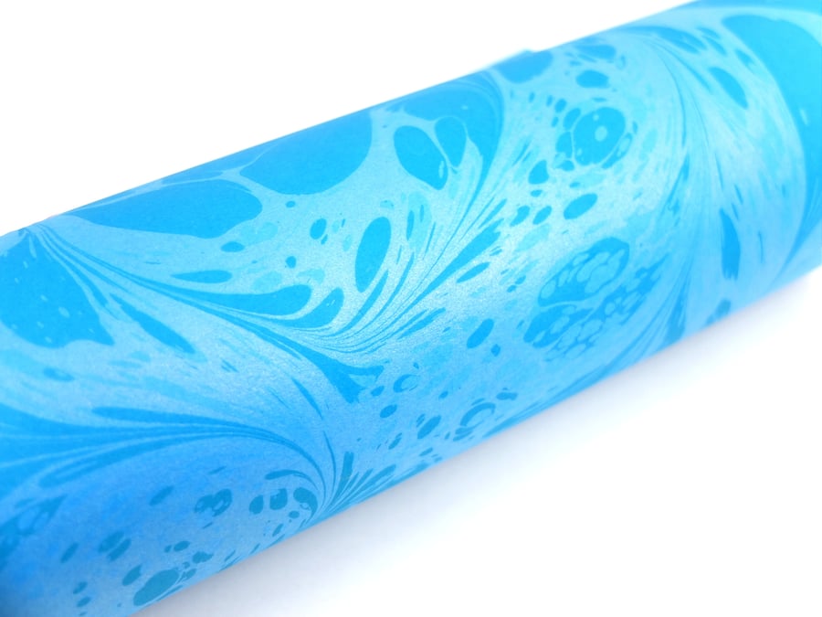 A4 Marbled paper sheet drawn stone tropical blue