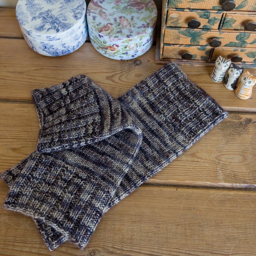 Leg warmers or boot toppers, hand knit with a very soft grey and cream wool