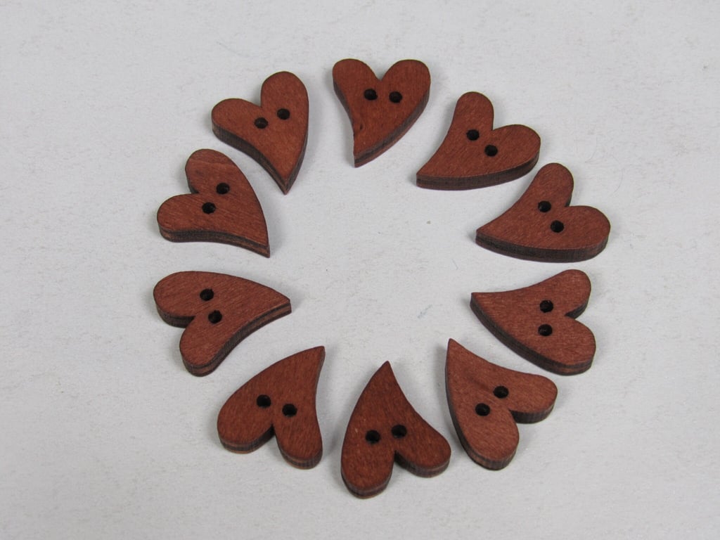 10 Medium 20mm Wooden Folk Heart Buttons