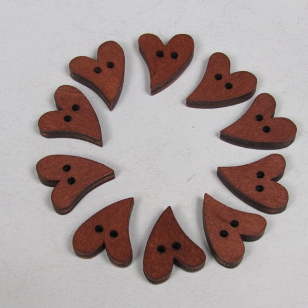 10 Medium 20mm Wooden Folk Heart Buttons