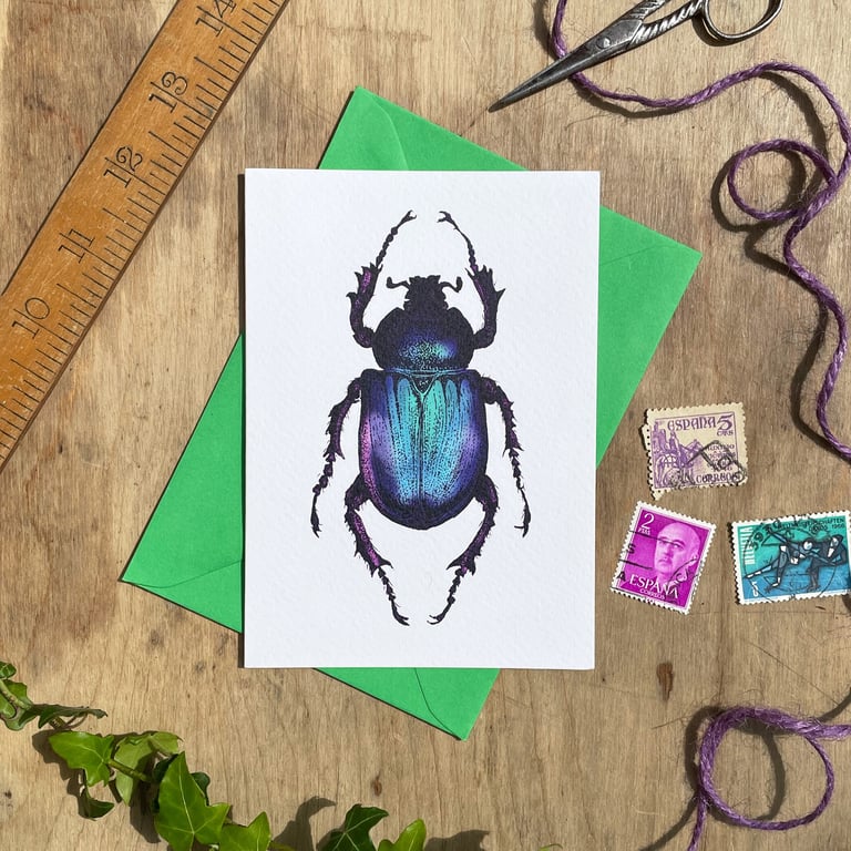 Purple Beetle Illustrated Blank Greeting Card