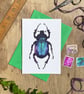 Purple Beetle Illustrated Blank Greeting Card