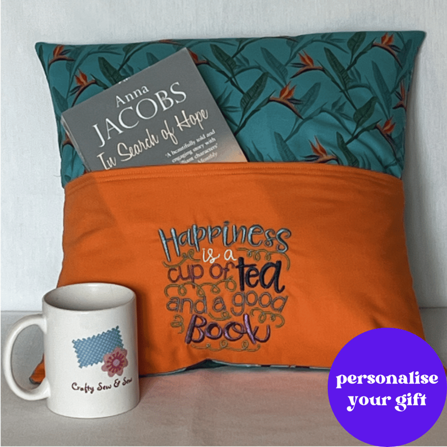 Embroidered Reading Cushion HAPPINESS IS....