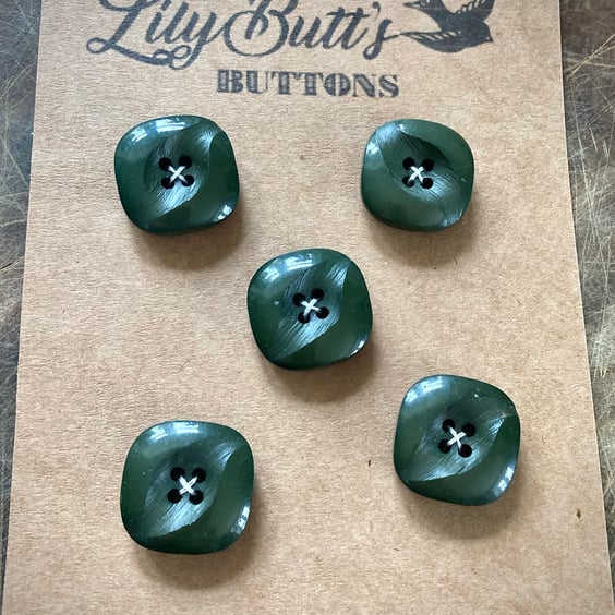 5 Vintage Chunky Olive Green Buttons - 22mm