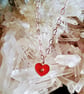 Real Diamond Red Enamel Heart Sterling Silver Necklace 18 Inch - Image 1
