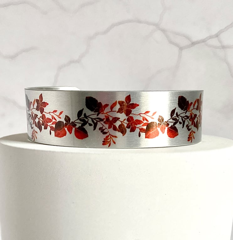 Cuff bracelet, russet leaves, leaf metal bangle. B428