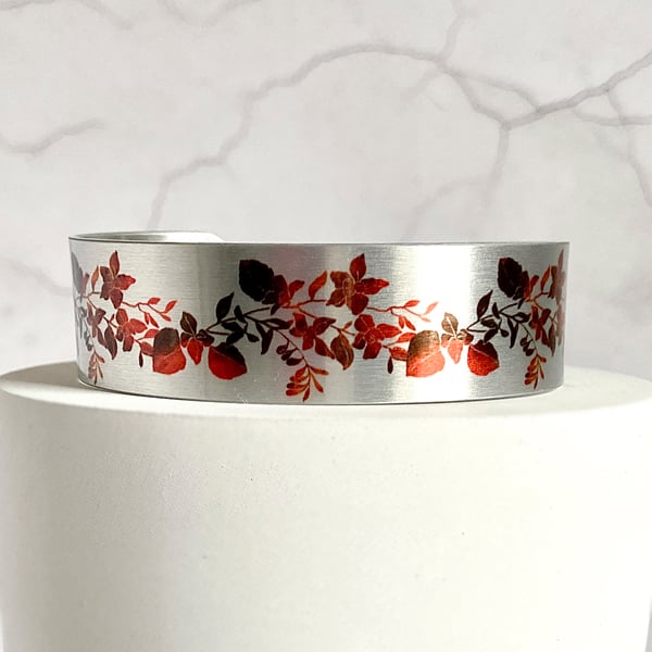 Cuff bracelet, russet leaves, leaf metal bangle. Seconds sunday. B428
