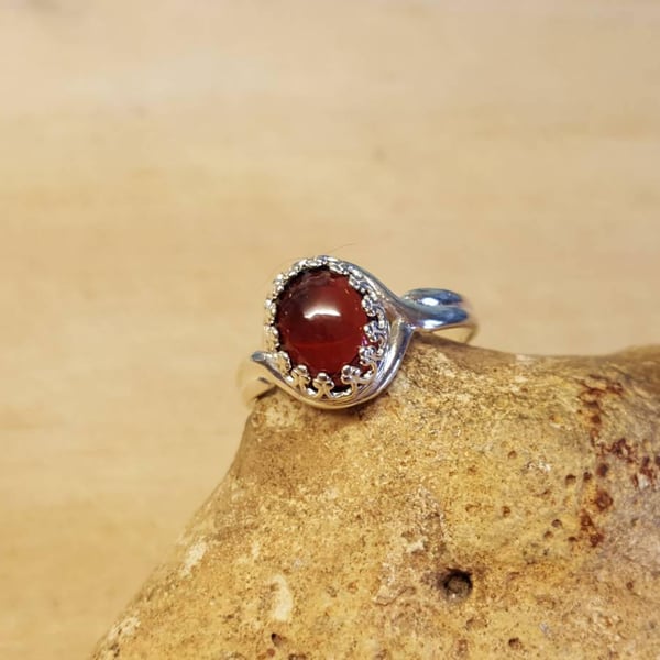 Oval Red Garnet adjustable Ring. January birthstone. 925 sterling silver