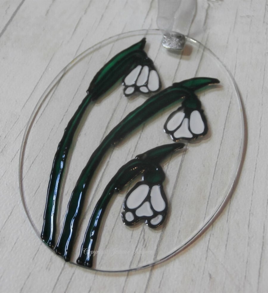 Hand painted Snowdrops sun catcher deocration. Birthday gift. Mother's day gift