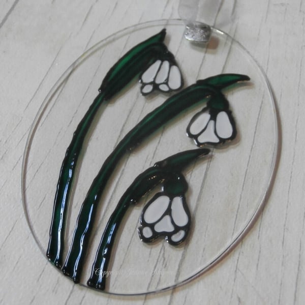 Hand painted Snowdrops sun catcher deocration. Birthday gift. Mother's day gift