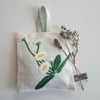 Vintage daisy embroidery lavender bag with dried Yorkshire lavender. Large.