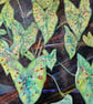 Green Caladium Leaves Tropical Plant  Botanical Watercolour Original Painting - Image 1