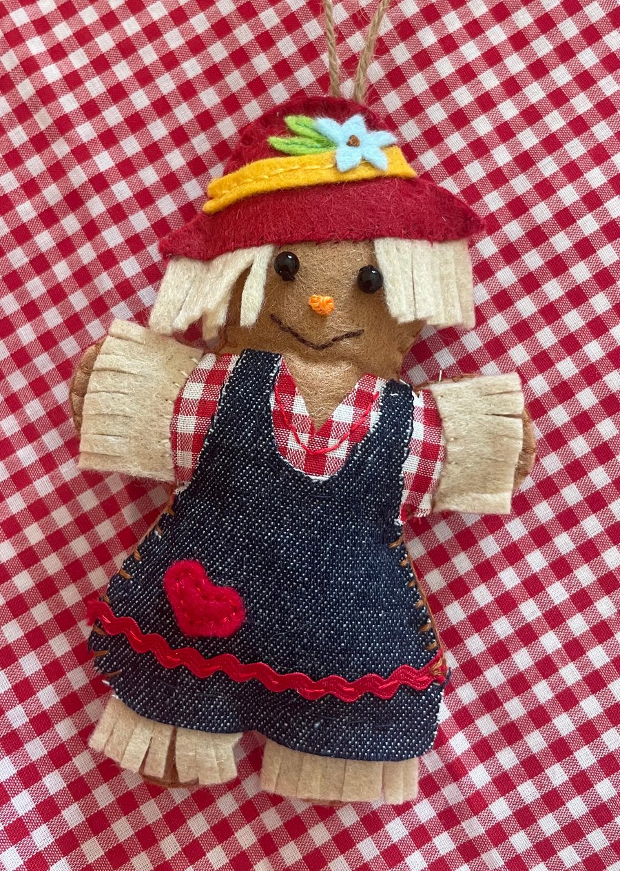 Felt gingerbread scarecrow decoration 