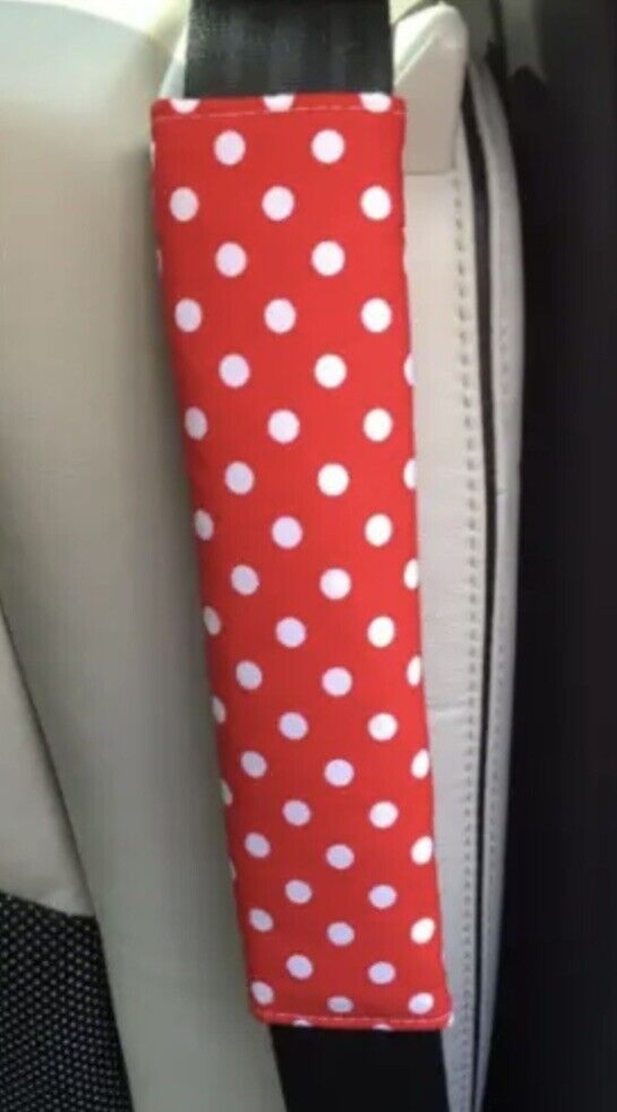 Red & white polka dots car seat belt pads p... Folksy