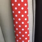 Red & white polka dots car seat belt pads pack of 2