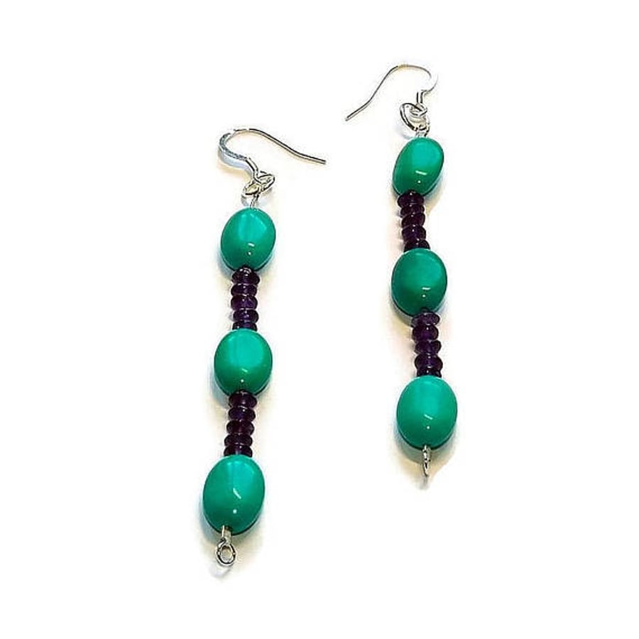 turquoise and amethyst drop earrings