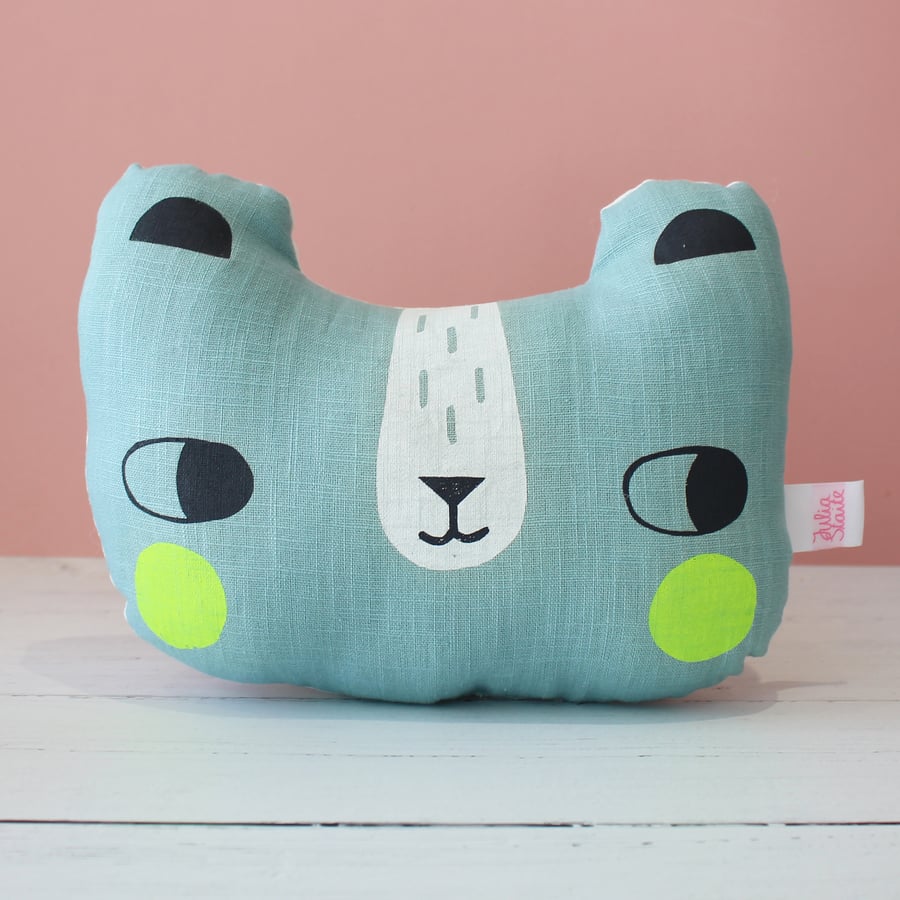 Screen printed bear cushion - Blue