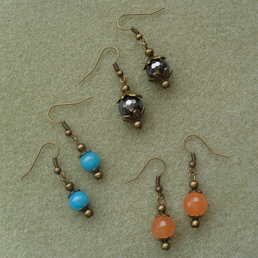 SALE! Special Offer 3 Pairs of Semi Precious Gemstone Earrings Free UK Postage