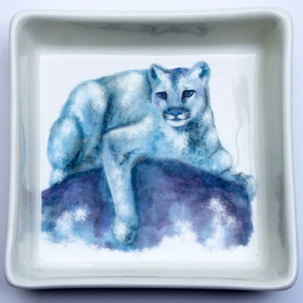 Puma, Cougar, Mountain Lion Design Ceramic Dish, 10 x 10cm, Many Uses