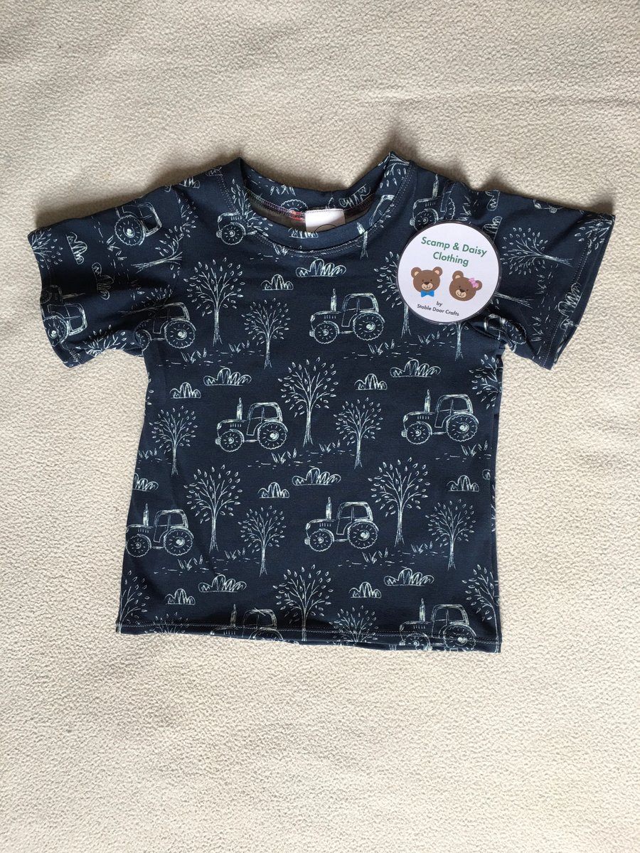 Age 1 year - t-shirt, navy tractor