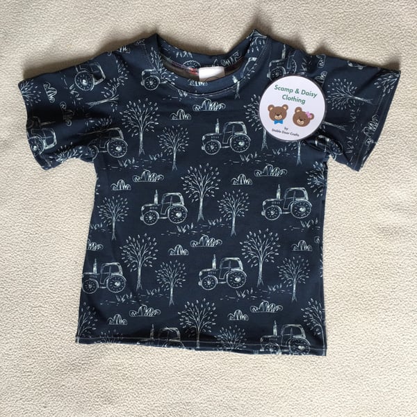 Age 1 year - t-shirt, navy tractor