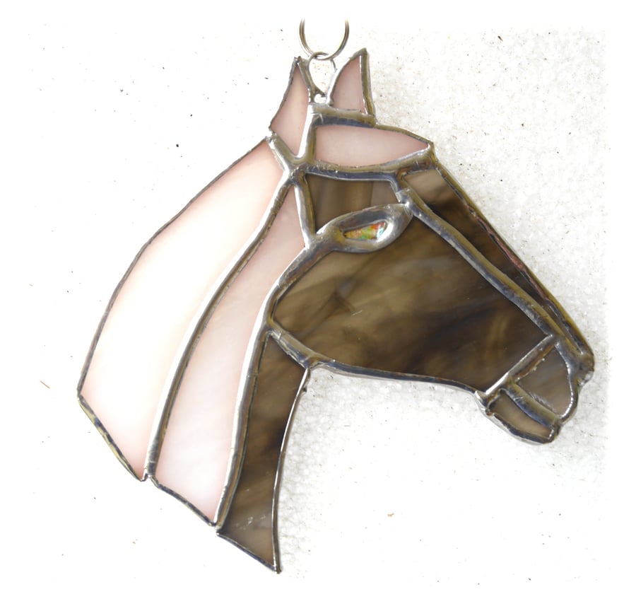 SOLD Horse Suncatcher Stained Glass Horsehead Dark Palomino 