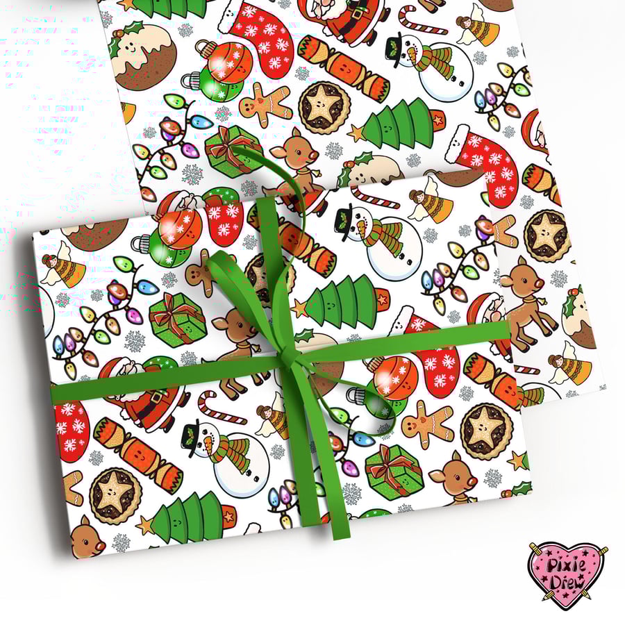 Christmas wrapping paper with cute illustrations
