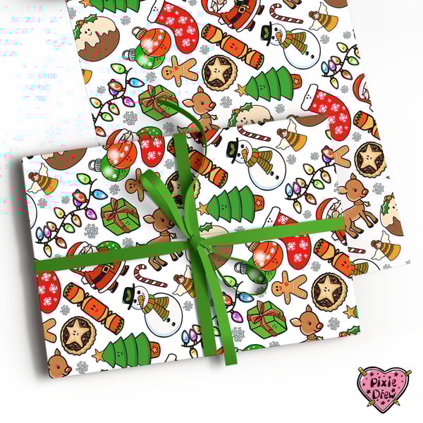 Christmas wrapping paper with cute illustrations