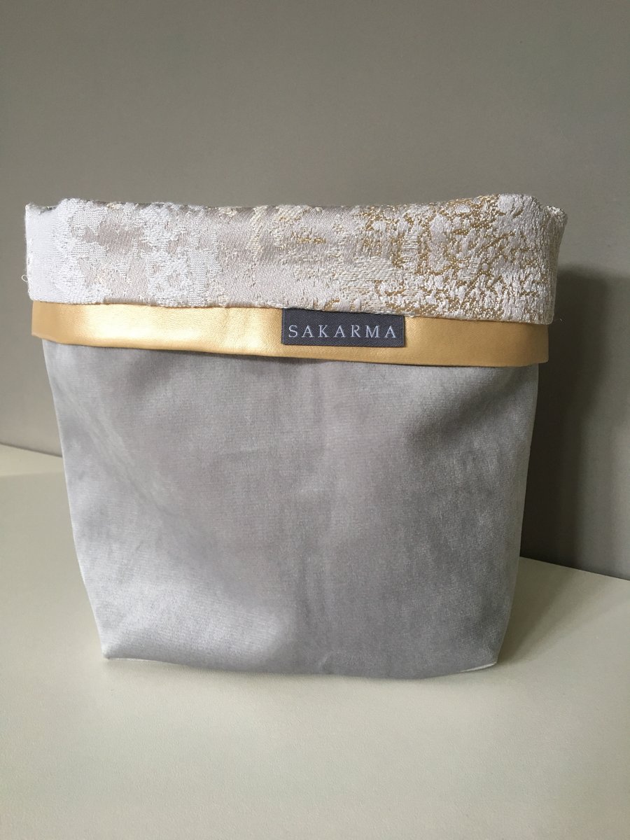 Fabric storage bag - Grey, gold and silver