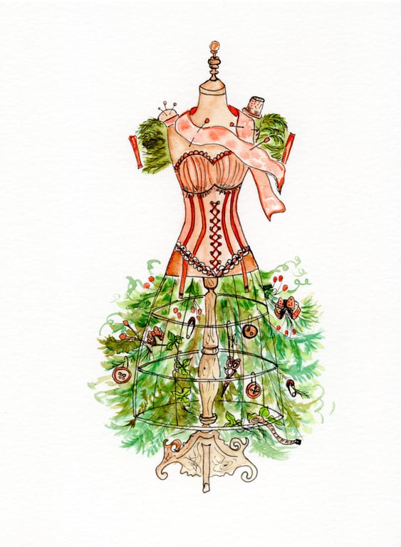 Seamstress’s Christmas Tree Card – Vintage Sewing Inspired Christmas Card