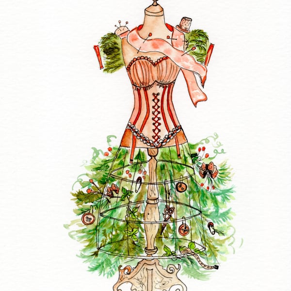 Seamstress’s Christmas Tree Card – Vintage Sewing Inspired Christmas Card