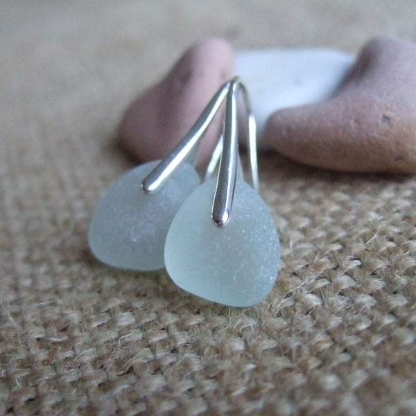 Scottish sea glass sterling silver earrings with sea foam sea glass, waterdrops