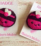 Hand sewn wool blend felt 'busy bee' badge on a printed back card (hot pink)